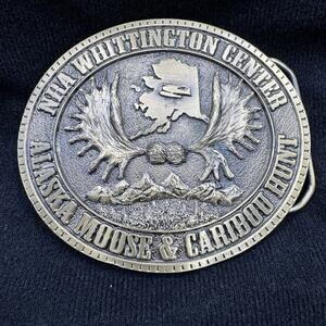 Vtg Alaska Moose & Caribou Hunt NRA National Rifle Whittington Belt Buckle